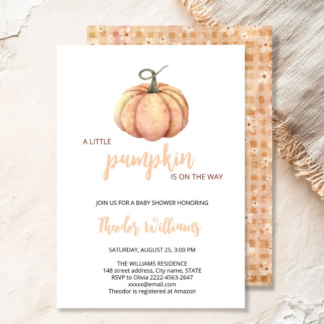 Inbjudan till babybabybabyskor för liten Pumpkin | (Little Pumpkin Baby Shower Invitation – Fall Autumn Gender Neutral Invite)
