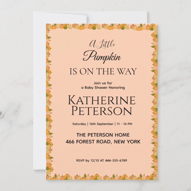 Inbjudan till babybabybabyskor för liten Pumpkin (Framsida)