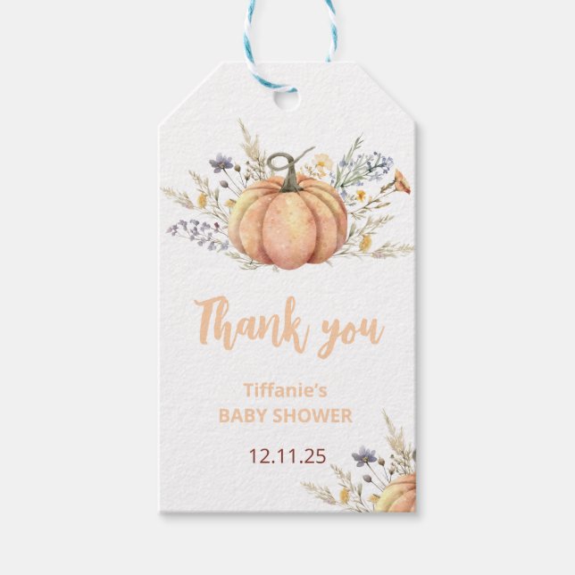 Inbjudan till babybabybabyskor för liten Pumpkin | Presentetikett (Framsidan)