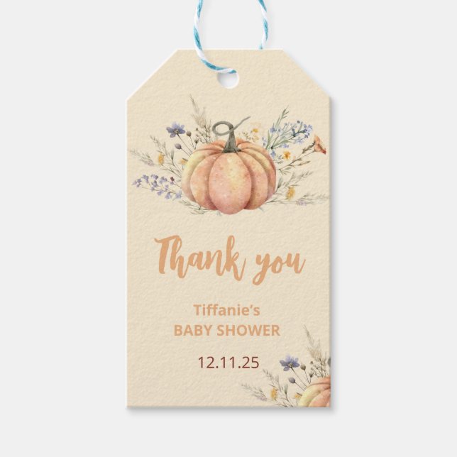 Inbjudan till babybabybabyskor för liten Pumpkin | Presentetikett (Framsidan)