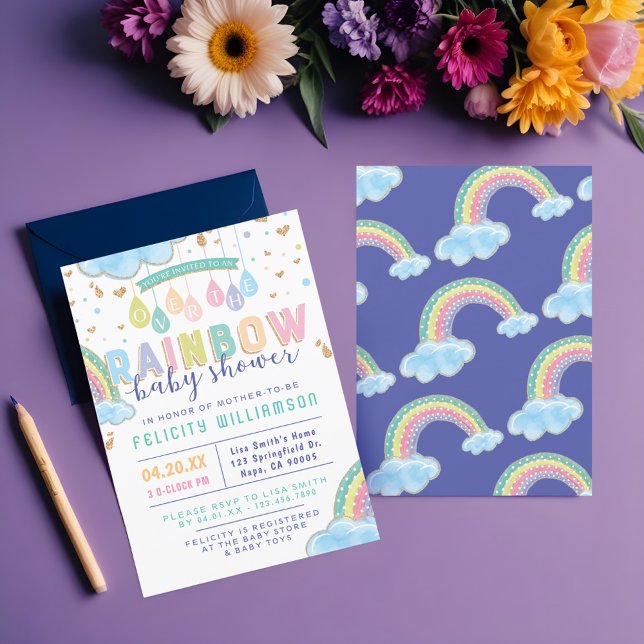 Inbjudan till babybabyn för färglöst vattenfärg me (Colorful Watercolor Rainbow Baby Shower Invitation)