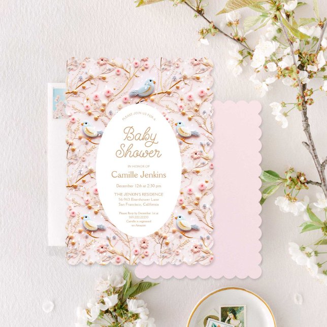 Inbjudan till babybabyn för Vinter Rosa Blommigt B (Winter Pink Floral Girl Baby Shower Invitation)