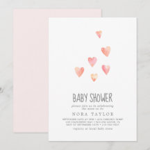 Inbjudan till babybabyn för Watercolor Hearts Girl
