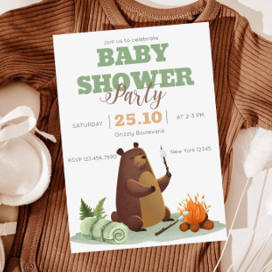 Inbjudan till babybabyskor för Camping Bear Bonfir