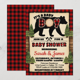 Inbjudan till babybabyskor i lumberjack Inbjudan