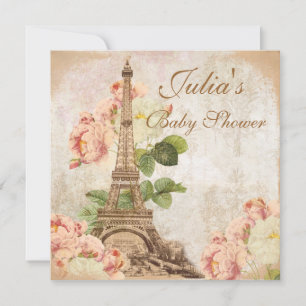 Inbjudan till babybabyskor i Paris Vintage Rosa ro