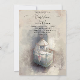 Inbjudan till babyblått baby i Shabby chic-cribbla