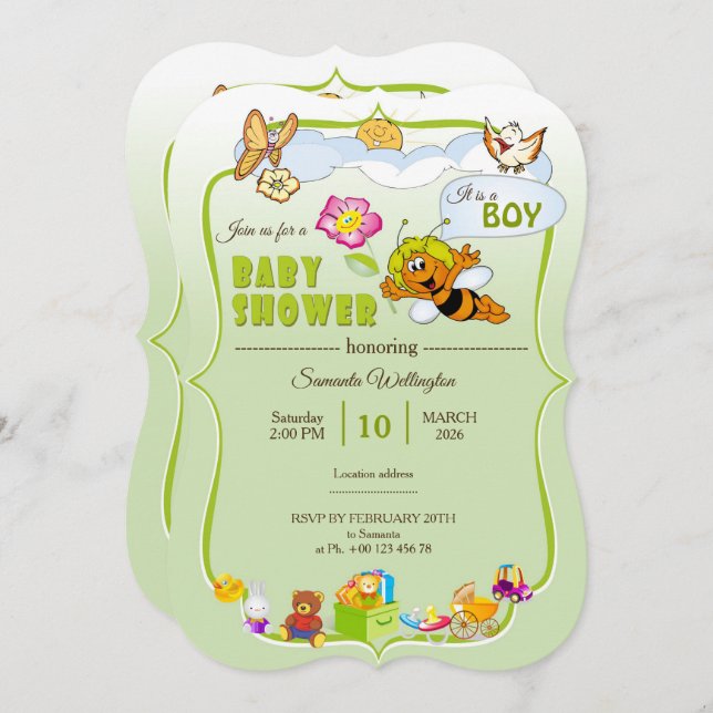 Inbjudan till babydusch (Fram/baksida)