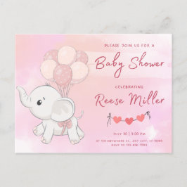 inbjudan till babydusch, elefant, flickor,