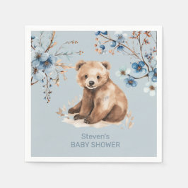 Inbjudan till babydusch för den röda björnskorgen pappersservett