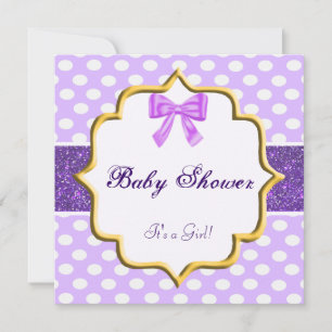 Inbjudan till babydusch för lila Glitter Polka-doc