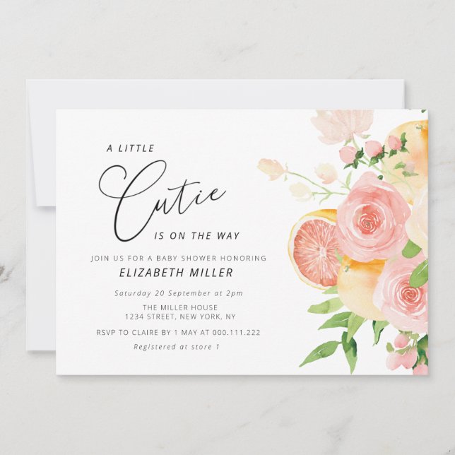 inbjudan till babydusch för liten rosa blommigt  (Framsida)