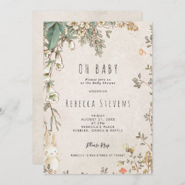 inbjudan till babydusch för neutralt av vildblommo