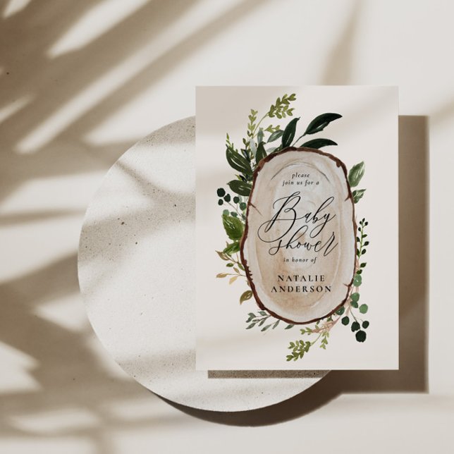 Inbjudan till babydusch för Rustic-träsegment (Skapare uppladdad)