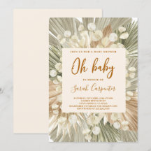 Inbjudan till babydusch för torkad handflatan-luna