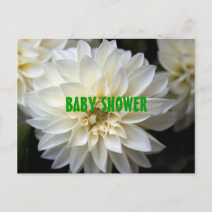 inbjudan till babydusch för vita dahlia-blommor vykort