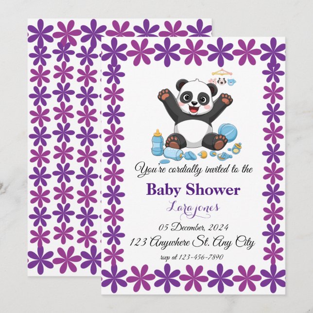 Inbjudan till babydusch i Cute panda (Fram/baksida)
