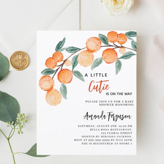 Inbjudan till babydusch i Cutie oranges budget (Skapare uppladdad)