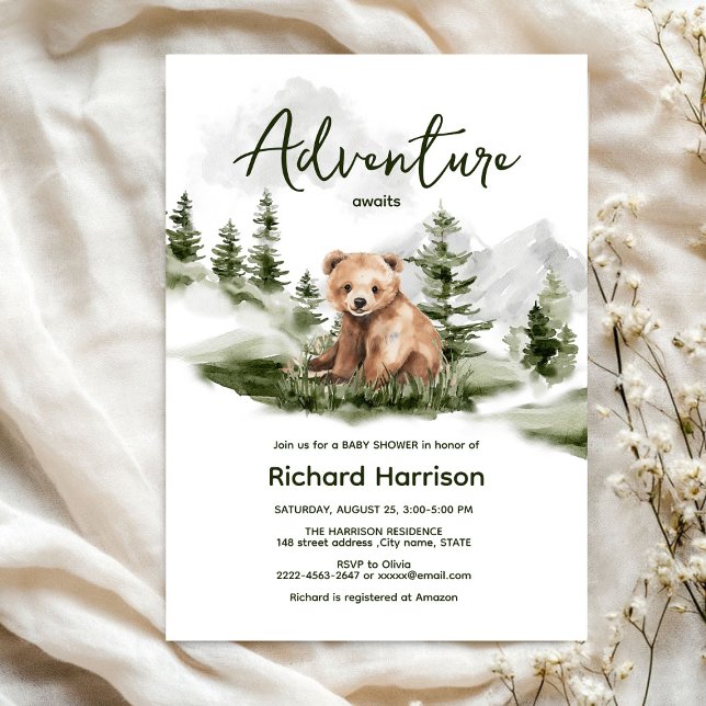 Inbjudan till babydusch i den tidiga söta skogbjör (Bearly wait cute watercolor forest baby shower invitation )