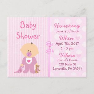 Inbjudan till babydusch i flicka Rosa Doll Baby Sh Vykort