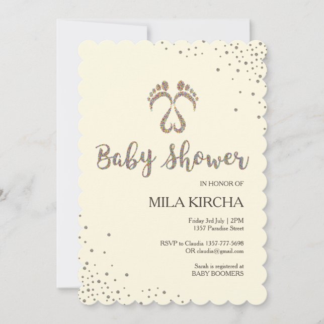 Inbjudan till babydusch i fotsteg (Framsida)