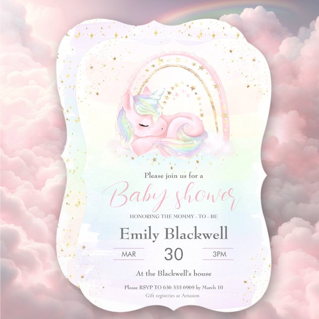 Inbjudan till babydusch i Unicorn-babydusch (Unicorn baby shower girl baby shower invitation)