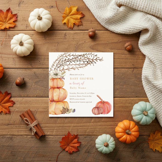 Inbjudan till babydusch under hösten (Pumpkin, fall, baby shower invitation.)