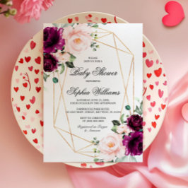 Inbjudan till babyduschar i lila och  Rosa ros