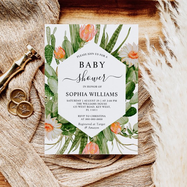 Inbjudan till babyduschar i Ram i Cactus Flowers (Skapare uppladdad)