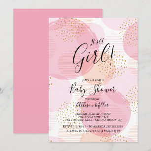 Inbjudan till babyduschar i rosa & Guld