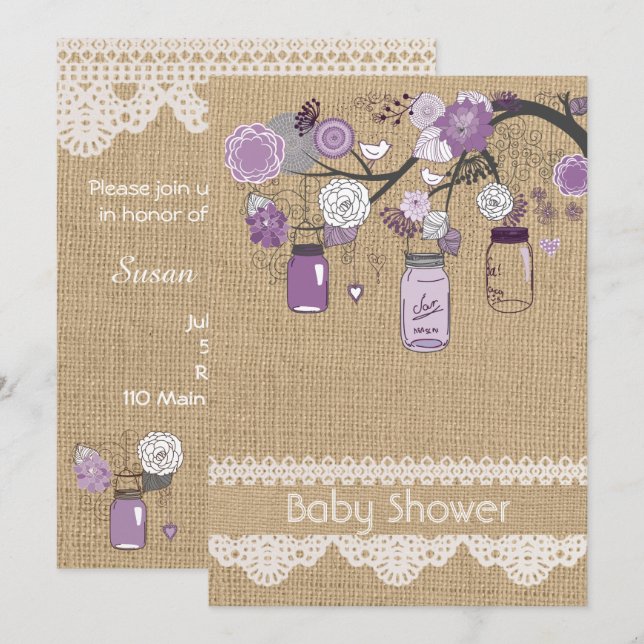 Inbjudan till babyduschen Lavender Lilac Mason Bur (Fram/baksida)