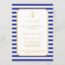 Inbjudan till babyduschen Nautical Navy & Guld