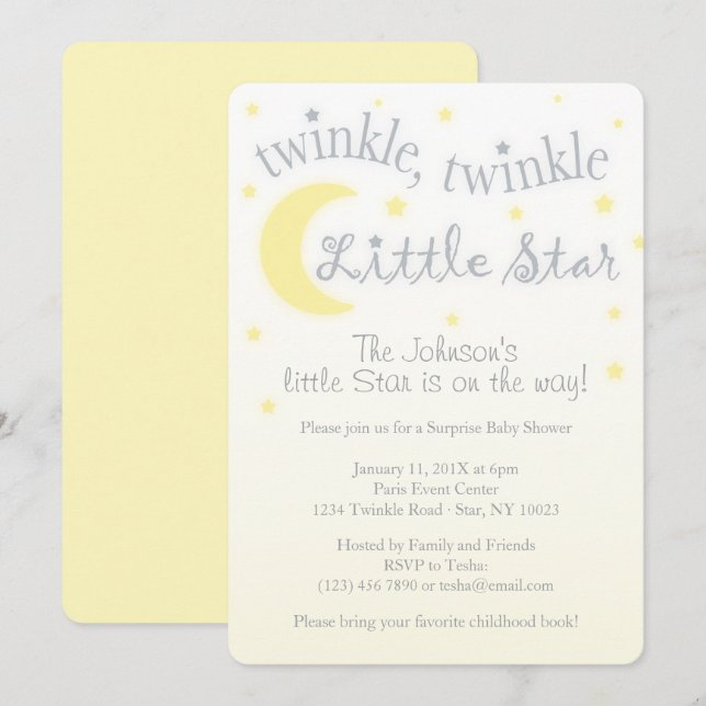 Inbjudan till babyduschning med Twinkle Little Sta (Fram/baksida)