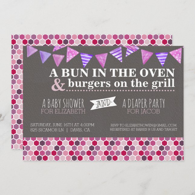 Inbjudan till babyfest/blöjkalas (Fram/baksida)