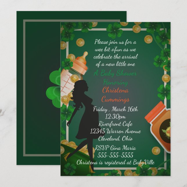 Inbjudan till babyfest på St. Patricks dag (Fram/baksida)