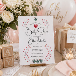 Inbjudan till babyfirande Elegant hjärta blommig