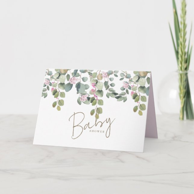 Inbjudan till babykläder för Foliage Rosa Blommigt (Framsida)