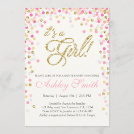 Inbjudan till babykläder, konfetti Rosa Guld Glitt