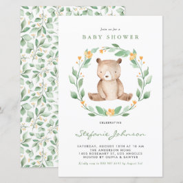 Inbjudan till babykläder med vattenfärg Bear Green