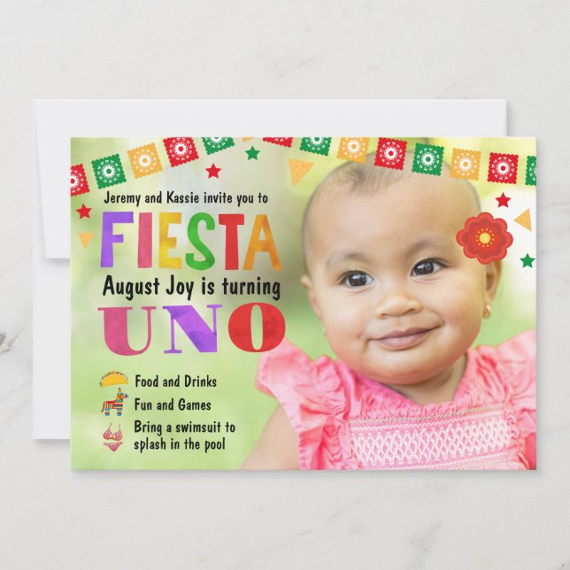 Inbjudan till Babys Första Födelsedags Fiesta Fest (Framsida)