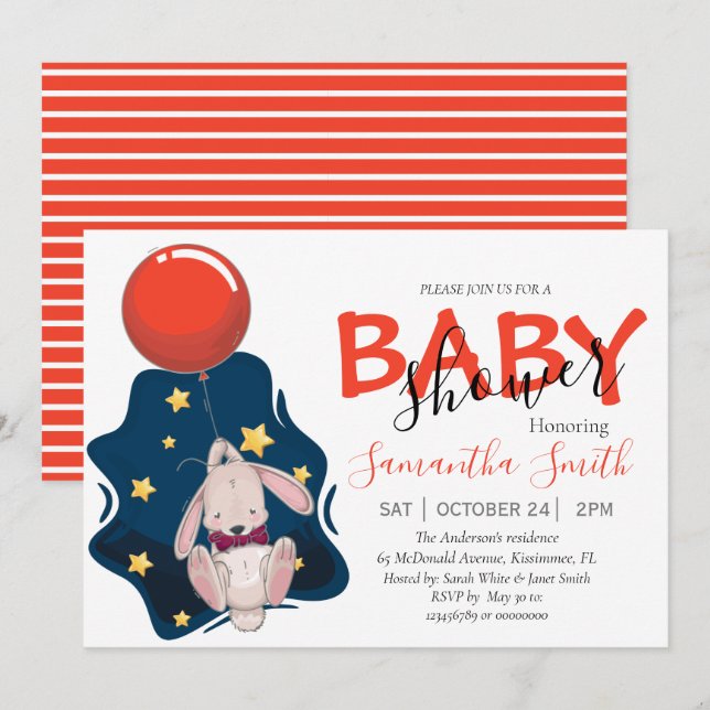 Inbjudan till babyskare på kanin (Fram/baksida)