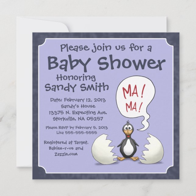 Inbjudan till babyskor 107: Baby Penguin (Framsida)