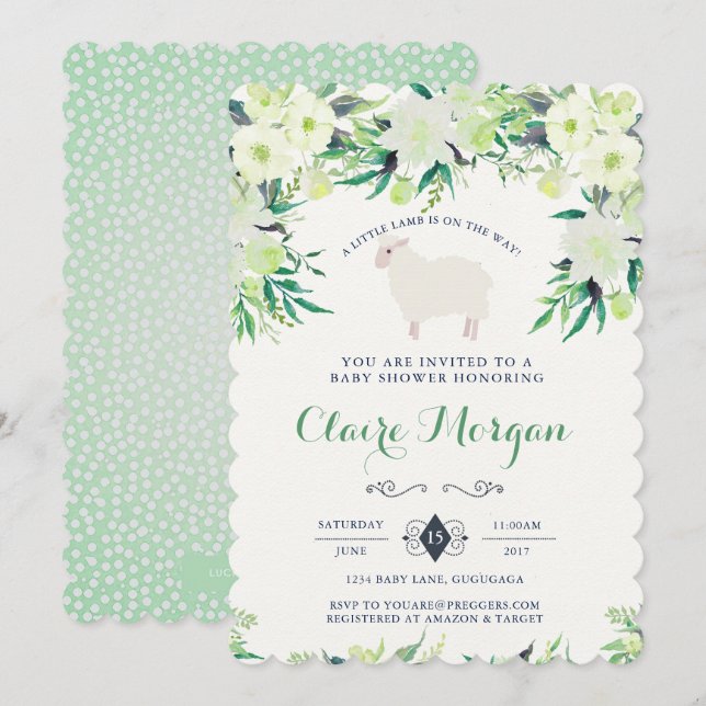 Inbjudan till babyskor av lamm (Fram/baksida)
