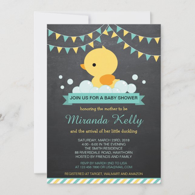 Inbjudan till babyskor för anka / Rubber Anka Inbj (Framsida)