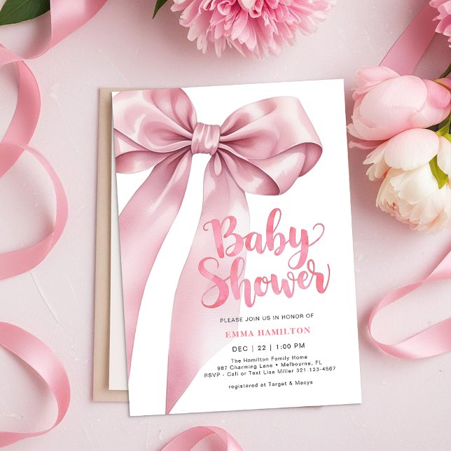 Inbjudan till babyskor för Coquette Bow - Rosa för (Baby Shower Invite)