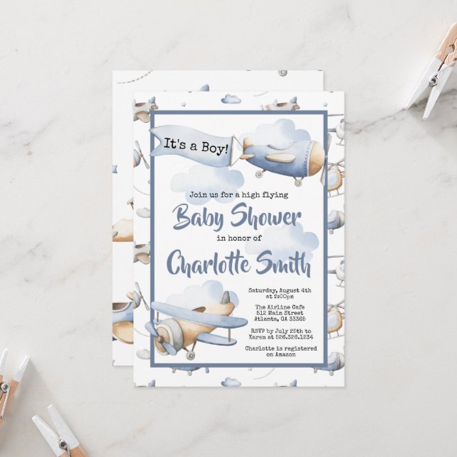 Inbjudan till babyskor för flygplan (Fram/Back In Situ)