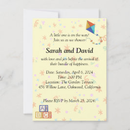 Inbjudan till babyskor för lek med Kite och kuber