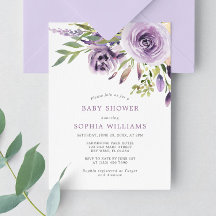 Inbjudan till babyskor för lila Ro Blommigt 