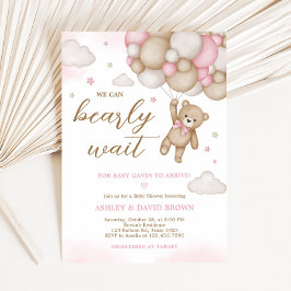 Inbjudan till babyskor för rosa Bear Balloon Showe