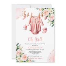 Inbjudan till babyskor för rosa kläder